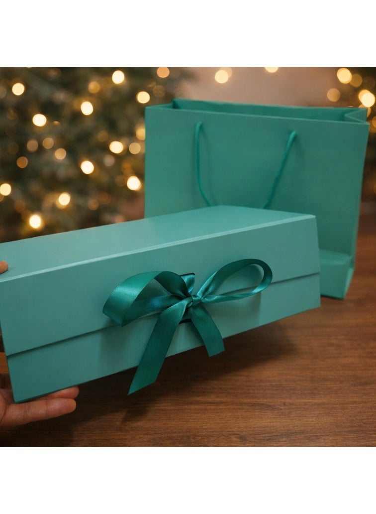 هاي فاي صندوق هدايا فاخر باللون الأزرق (تيل) مع حقيبة هدايا - مقاس ٣٢×٢٠×١٠ سم. علبة هدايا كبيرة مغلفة، إغلاق مغناطيسي مع شريط وغطاء قابل للطي. مثالية لتغليف هدايا حفلات الزفاف وأعياد الميلاد. - Image 4